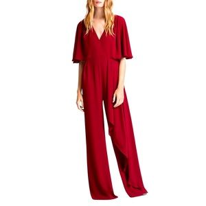 HALSTON Asymmetric Drape Overlay Red Jumpsuit 100% Exclusive Sz US 4